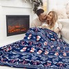 Christmas Snowman Throw Blanket | Blue Holiday Christmas Fleece Blanket - 3 of 4