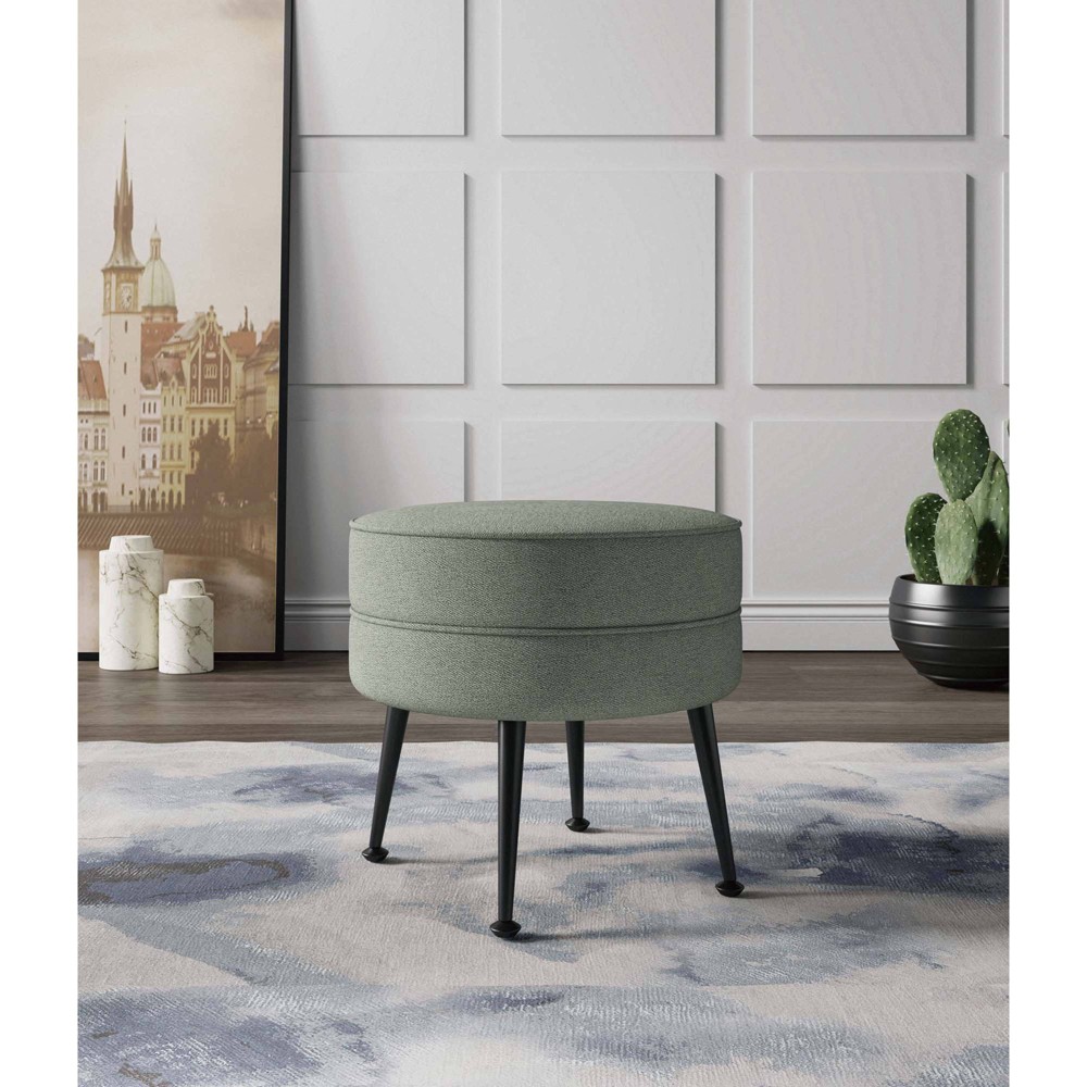 Photos - Pouffe / Bench Manhattan Comfort Bailey Woven Polyester Blend Upholstered Ottoman Sage Green/Black: Mid-Century Modern, Plywood Frame, Foam