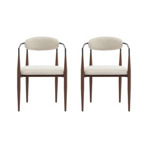 Christopher Knight Home Set of 2 Eva Modern Upholstered Iron Dining Chairs with Curved Open Back Beige/Dark Brown - 1 of 4