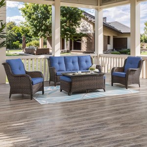 SUGOLD Outdoor Furniture 6 Pieces Patio Furniture Set Wicker Outdoor Sectional Sofa with 2 Patio Chairs,Ottomans,Coffee Table - 1 of 1