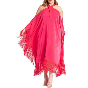 ELOQUII Women's Plus Size Fringe Formal Caftan Dress