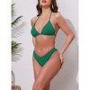 INSPIRE CHIC Women's Waffle Knit Textured Halter Bikini Sets, Triangle Bottom with Seashell Waist Rope Swimwear Suits 1 Set - 2 of 4