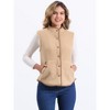 Allegra K Women's Fleece Contrast Color Button Down Sleeveless Fuzzy Jacket Vest with Pockets - 3 of 4