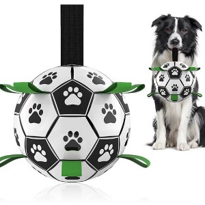 Soccer Design Pet Toy With Straps For Dogs To Chew On. Used For Training, Playing, Teeth Cleaning, And Interactive Retrieval. Suitable for Dogs - 1 of 4