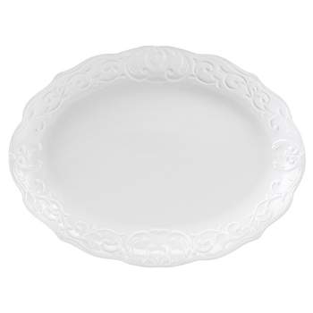 Gibson Home Bountiful Joy 18.75 x 14 Inch Durastone Oval Platter in White