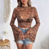 Women's Bell Sleeve Boho Printed Crew Neck Mesh Top Crop T Shirt - 4 of 4