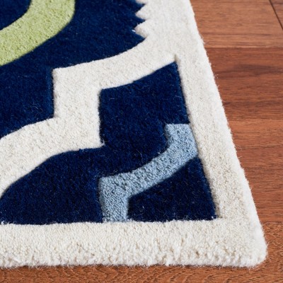 Dark Blue and Multicolor Hand-Tufted Wool Square Rug