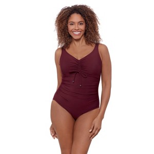 Aqua Green Women's Cinched V-Neck Shirred One Piece - 1 of 3