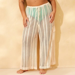 Women's Crochet Mid-Rise Swim Cover Up Cargo Pants - Wild Fable™ Beige - 1 of 3