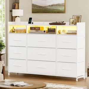 WOWLIVE 9 Drawers Dresser for Bedroom, Farmhouse Dresser with Power Outlet & LED, Chest of Drawers TV Stand - 1 of 4