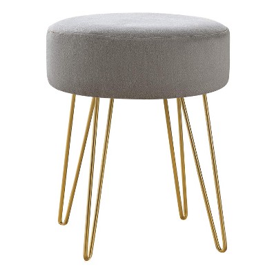 Monarch Specialties Ottoman Pouf Footrest Foot Stool 14Inch Round Fabric Metal Legs Grey Gold Contemporary Modern