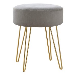 Monarch Specialties Ottoman Pouf Footrest Foot Stool 14Inch Round Fabric Metal Legs Grey Gold Contemporary Modern - 1 of 4