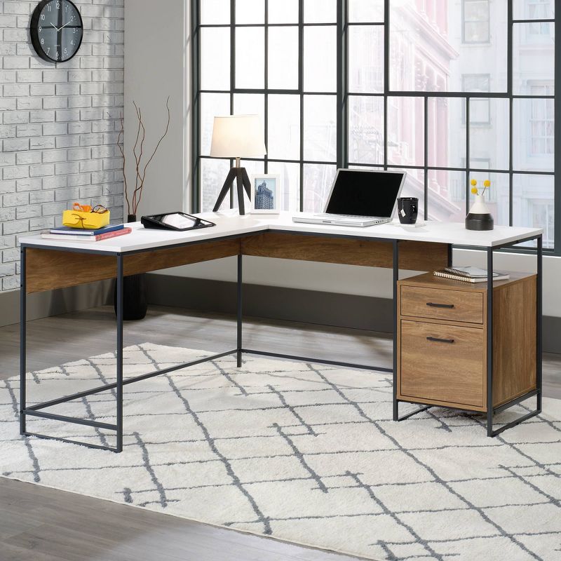 Tremont RowL-Shaped Desk with White Top Sindoori Mango - Sauder: Modern Home Office Furniture, Corner Workstation with File Storage & Open Shelf, 3 of 9