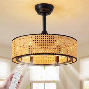 Ludomide 19" Rattan Caged Ceiling Fan With Lights And Remote, 6-Light Boho Woven Round Chandelier Ceiling Fan With Light - 1 of 4