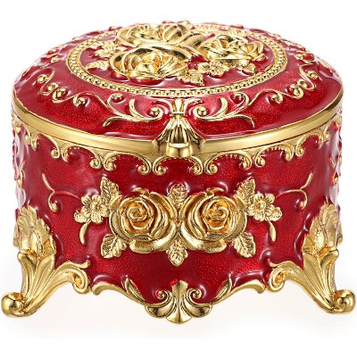Vintage Jewelry Box，Small Trinket Storage Organizer Box,Chest Round Keepsake Boxes