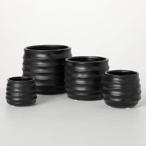 Sullivans 6", 5", 4" & 3" Ebony Ribbed Round Pots Set of 4, Black - 1 of 4