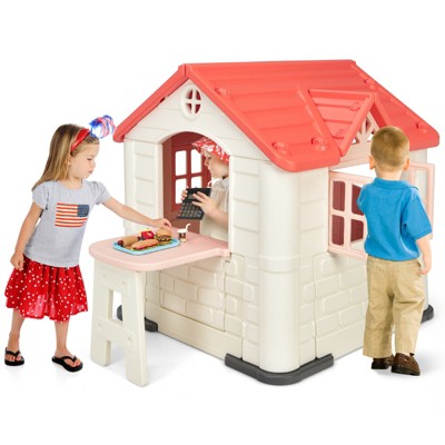 Infans Kid's Playhouse Games Cottage w/ 7 PCS Toy Set & Waterproof Cover Pink