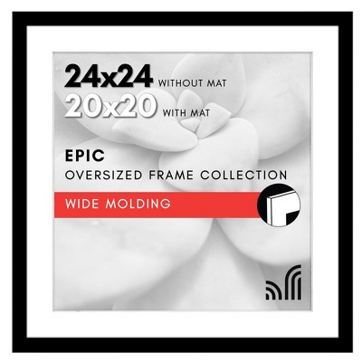Americanflat 24x24 Picture Frame with Polished Plexiglass, Use as 20x20 Frame with Mat or 24x24 Frame Without Mat- Epic Collection, Black