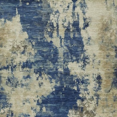 HomeRoots 9' X 12' Navy Blue And Beige Abstract Washable Indoor Outdoor Area Rug