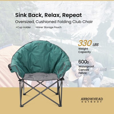 Forest Green Heavy-Duty Padded Folding Camping Chair with Cup Holder