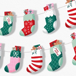 Big Dot of Happiness Christmas Stockings Garland Banner, Winter Holiday Party Decorations Backdrop, 30 Feet of Cord, 15 Paper Sock Shapes Double-Sided - 1 of 4