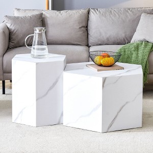 NicBex Modern Hexagonal Coffee Table Set of 2 with Wood Frame for Living Room and Office - 1 of 4