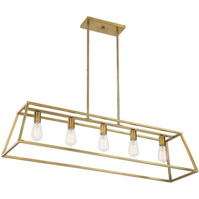Denton Warm Brass Geometric 5-Light Linear Chandelier