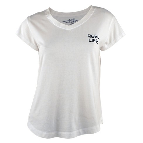 Reel Life Women's Ocean Washed Sassy Palm V-Neck T-Shirt - XL - White