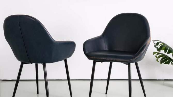Set of 2 Mid Century Modern Vintage Leatherette Dining Armchair Navy Blue - Glitzhome, 2 of 9, play video