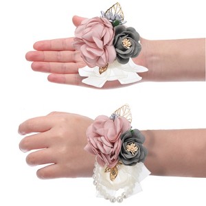 Unique Bargains Silk Wedding Prom Artificial Rose Boutonniere and Wrist Corsage Set - 1 of 3