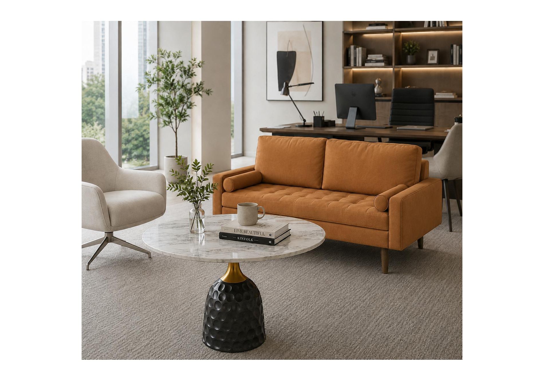 Tree City - 58'' Velvet Mid-Century Modern Upholstered Square Arm Sofa Loveseat