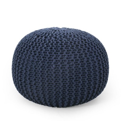 Nahunta Modern Knitted Cotton Round Pouf - Christopher Knight Home