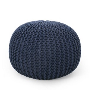 Nahunta Modern Knitted Cotton Round Pouf - Christopher Knight Home - 1 of 4