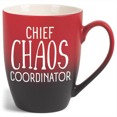 Elanze Designs Chief Chaos Coordinator Two Toned Ombre Matte Red and Black 12 ounce Ceramic Stoneware Coffee Cup Mug