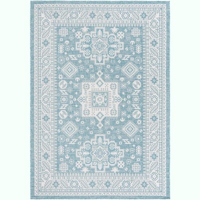 Aqua Medallion Easy-Care Outdoor 7x10 Synthetic Rug