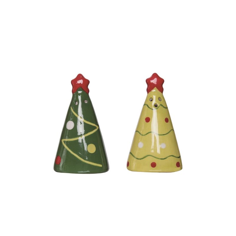 Transpac Christmas Trees Dolomite Salt and Pepper Shakers Collectables Green 3 in. Set of 2, 1 of 4