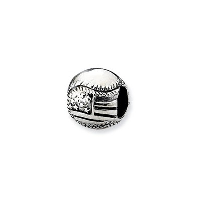 Black Bow Jewelry Sterling Silver USA Flag Baseball Bead Charm