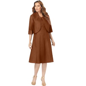 Roaman's Women's Plus Size Fit And Flare Jacket Suit Dress - 1 of 4