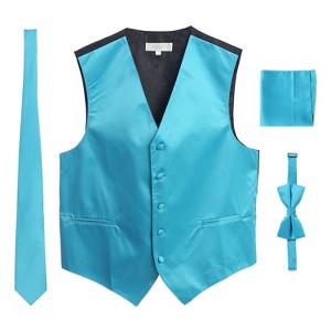 Gioberti Men's Formal 4pc Satin Vest Necktie Bowtie and Pocket Square - 1 of 3