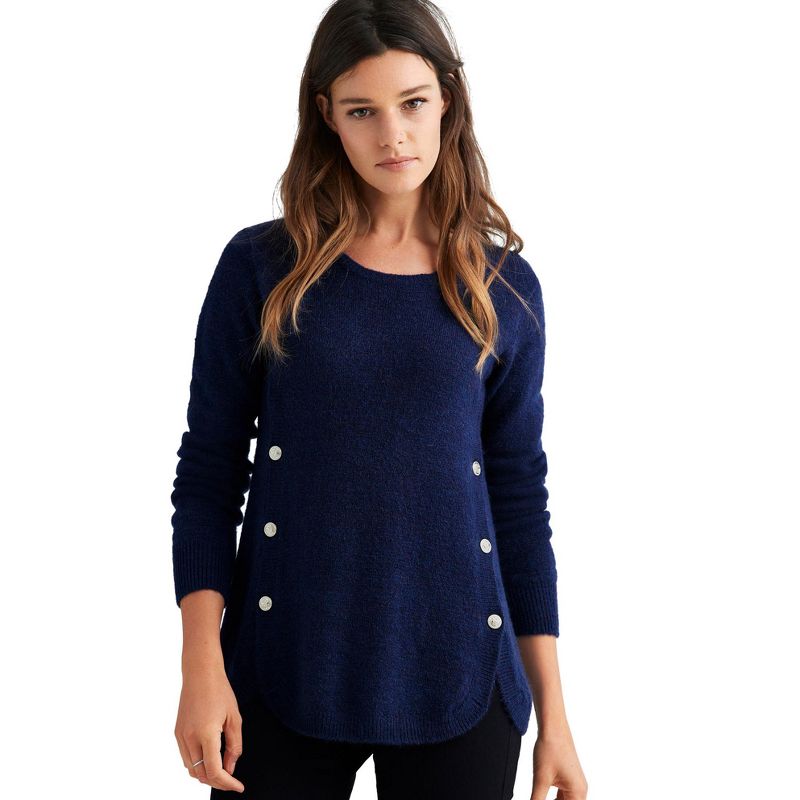 ellos Women's Plus Size Button Trim Pullover Sweater, 1 of 2