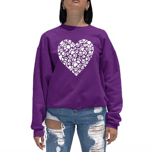LA Pop Art Women's Word Art Crewneck Sweatshirt - Paw Prints Heart - 1 of 4