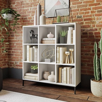 White 9-Cube Organizer with Black Metal Base
