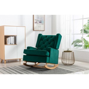 Rocking Accent Chair, Tufted Upholstered Luxury Wingback for Nursery, Living Room - 1 of 4
