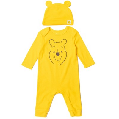 Image of Disney Winnie the Pooh Newborn Baby Boys Snap Cosplay Coverall and Hat 0-3 Months