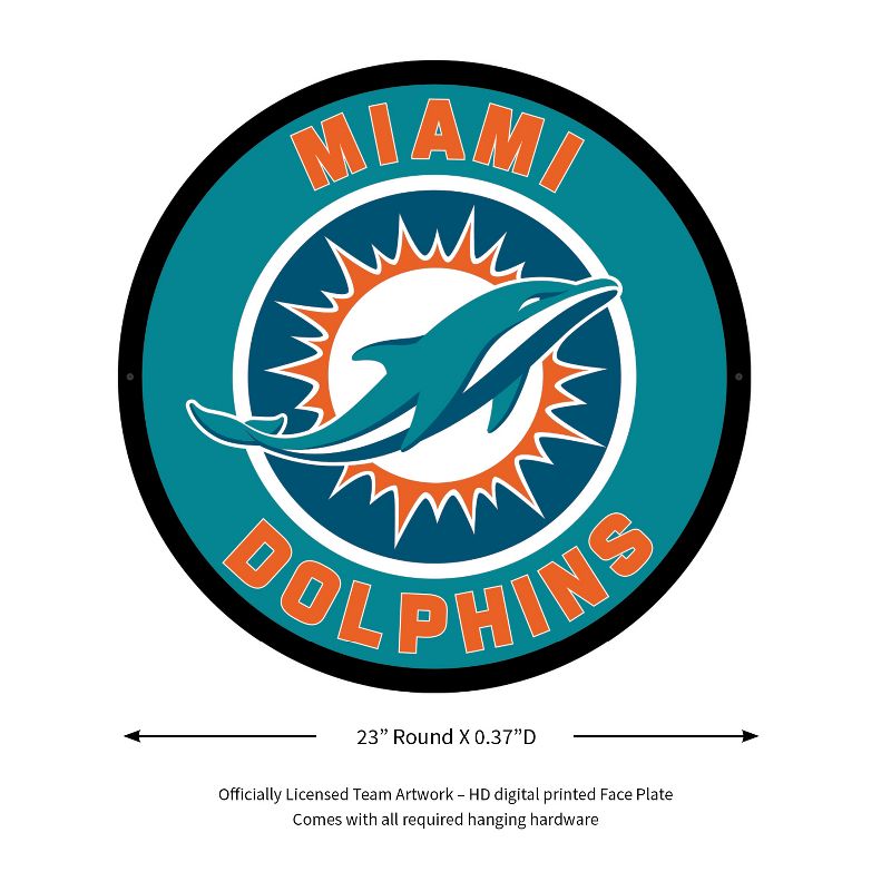 Evergreen Ultra-Thin Edgelight LED Wall Decor, Round, Miami Dolphins- 23 x 23 Inches Made In USA, 2 of 7