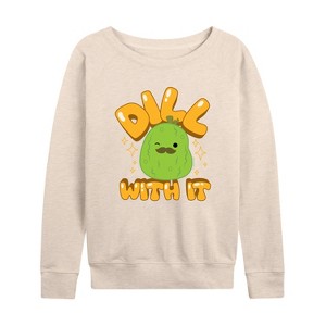 Women's - Squishmallows - Dill With It Charles Pickle Lightweight French Terry Wide Neck Long Sleeve Graphic Shirt - 1 of 4