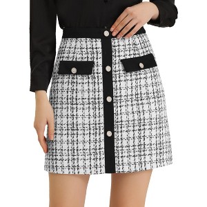 INSPIRE CHIC Women's Plaid Tweed Contrast Color Button Decor Business Casual Mini Skirt - 1 of 4