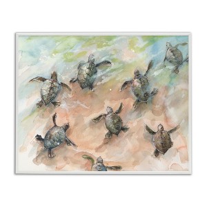 Stupell Industries Baby Sea Turtles Swimming Shore Framed Giclee Art, White, 30" x 24" - 1 of 4