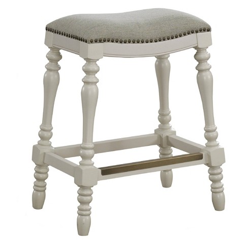 Comfort Pointe Hampton Counter Height Barstool White: Beige Linen Look 