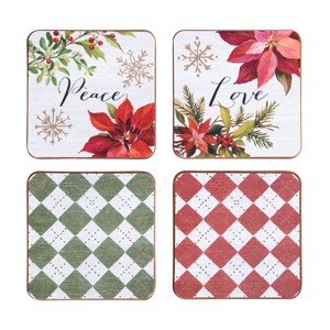 C&F Home Poinsettia Christmas Coaster S/4 - 1 of 4